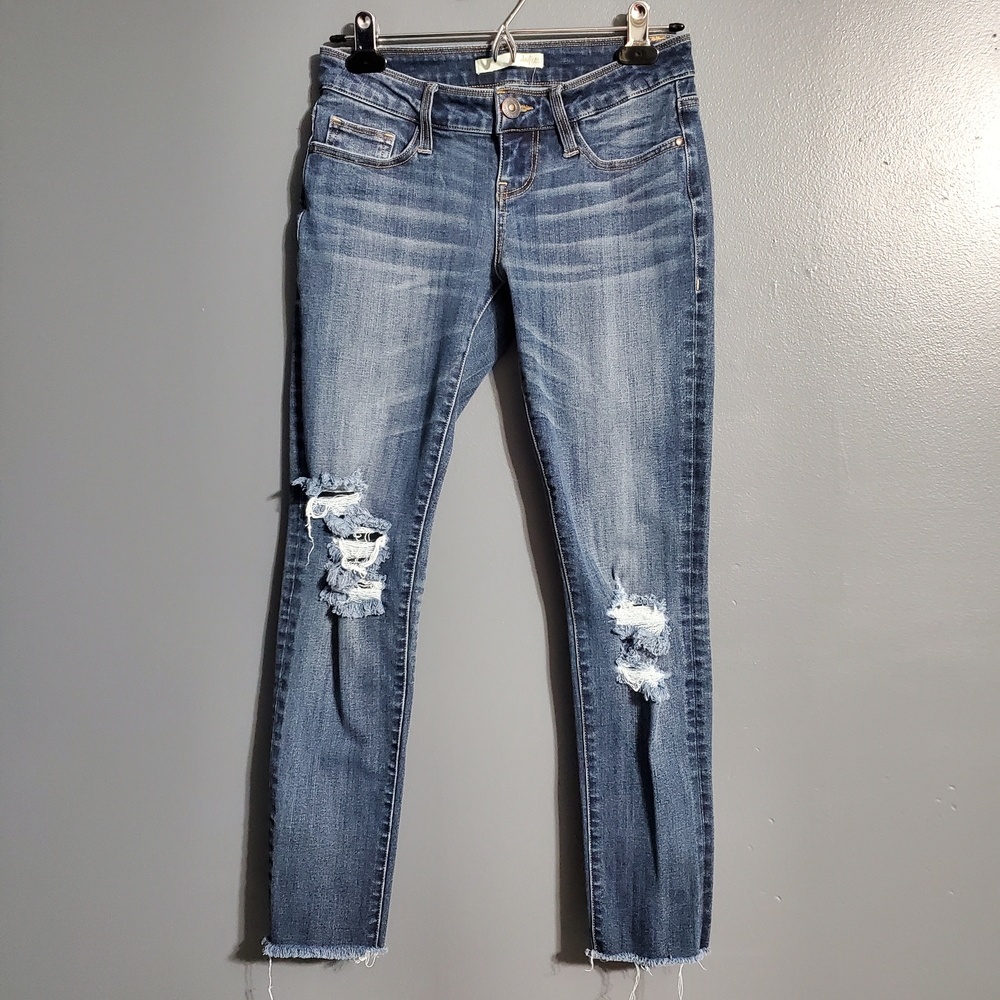 Daytrip Refined Lynx Women's Distressed Ankle Skinny Jeans Low Rise Blue Size 24